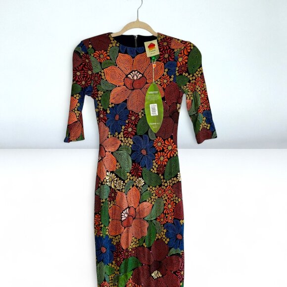 FARM Rio Black Stitched Flowers Lenzing Ecovero Viscose Midi Dress NWT - Picture 5 of 6
